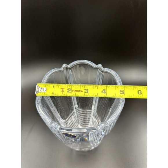 Czech Republic Bohemian Scalloped Top Ribbed Crystal Clear Vase 10” Art Deco - Picture 7 of 7